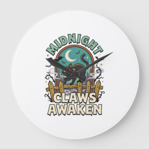 Halloween Vampire Cat Midnight Mischief Large Clock