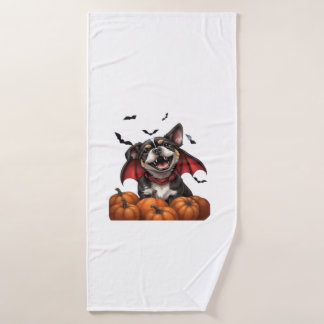 Halloween Vampire Dog with Pumpkins Classic T-Shir Bath Towel