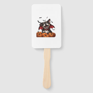 Halloween Vampire Dog with Pumpkins Classic T-Shir Hand Fan