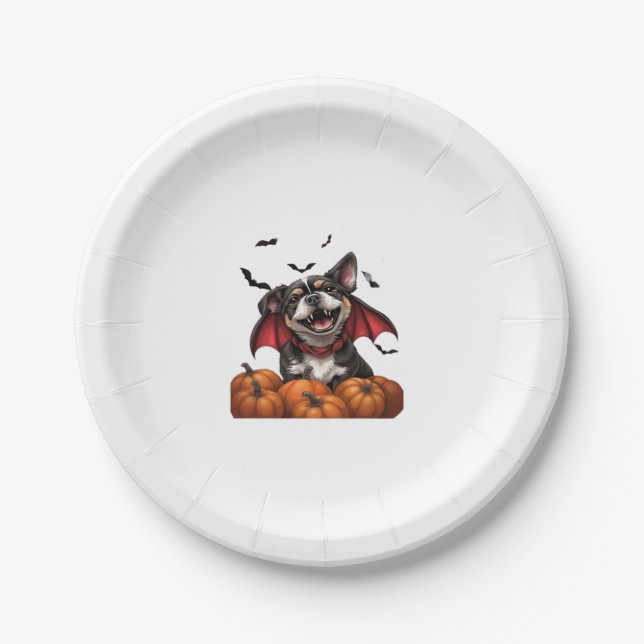 Halloween Vampire Dog with Pumpkins Classic T-Shir Paper Plate (Front)