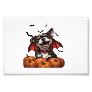 Halloween Vampire Dog with Pumpkins Classic T-Shir Photo Print
