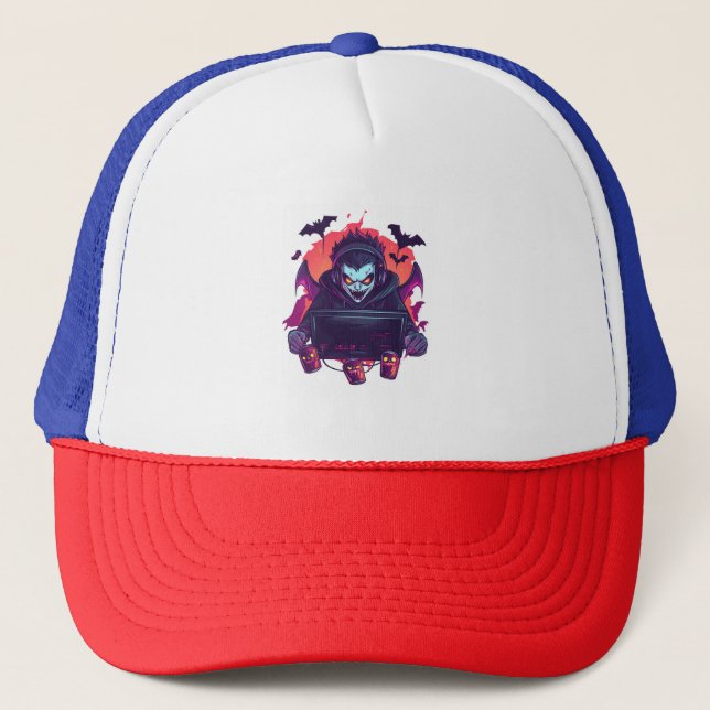 Halloween Vampire Gamer Trucker Hat (Front)
