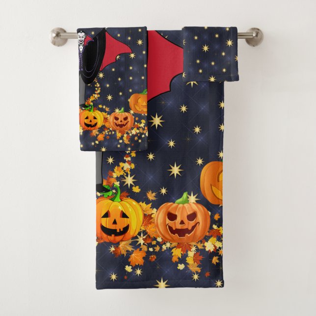 Halloween Vampire Ghost Pumpkins Personalise Bath Towel Set (Insitu)