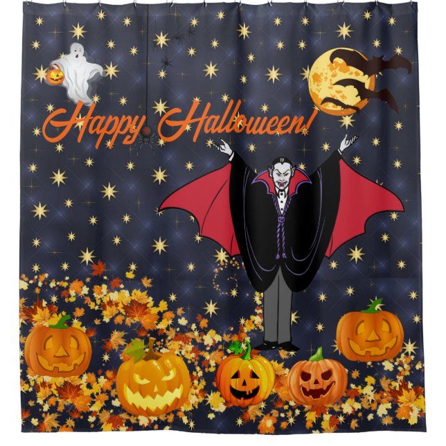 Halloween Vampire Ghost Pumpkins Personalise Shower Curtain (Front)