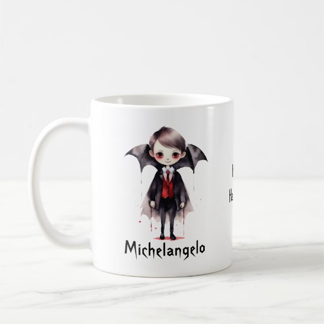 Halloween Vampire Kid Personalise Coffee Mug (Left)