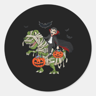 Halloween Vampire Riding T Rex Fun Boys Girls Kids Classic Round Sticker