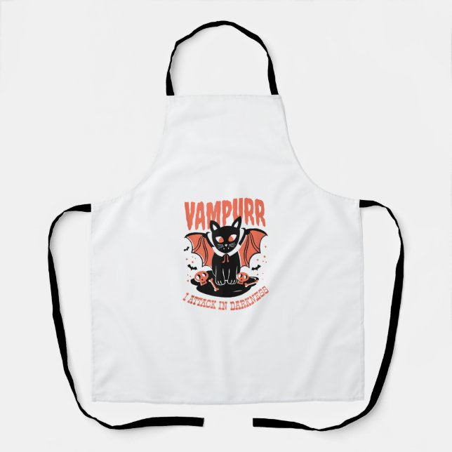 Halloween Vampire - Vampire Cat Attacks at Night!  Apron (Front)