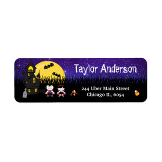 Halloween Vampires Haunted House Purple Return Address Label