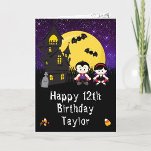 Halloween Vampires Purple Happy Birthday  Card