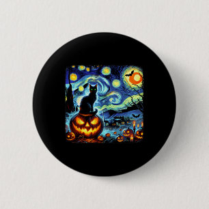 Halloween Van Gogh Starry Night Black Cat Pumpkins 6 Cm Round Badge