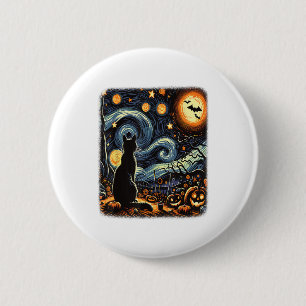 Halloween Van Gogh Starry Night Black Cat Pumpkins 6 Cm Round Badge