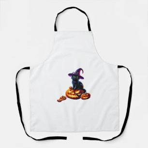 Halloween Van Gogh Starry Night Black Cat Pumpkins Apron