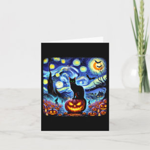 Halloween Van Gogh Starry Night Black Cat Pumpkins Card