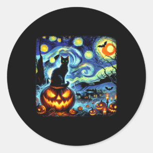 Halloween Van Gogh Starry Night Black Cat Pumpkins Classic Round Sticker
