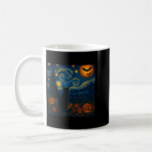 Halloween Van Gogh Starry Night Black Cat Pumpkins Coffee Mug