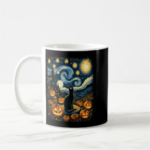 Halloween Van Gogh Starry Night Black Cat Pumpkins Coffee Mug