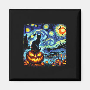 Halloween Van Gogh Starry Night Black Cat Pumpkins Magnet