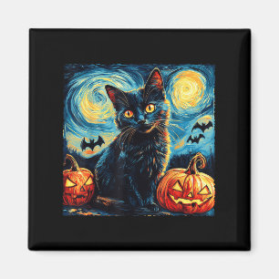 Halloween Van Gogh Starry Night Black Cat Pumpkins Magnet