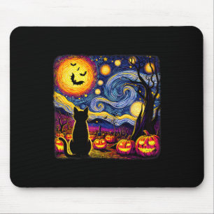 Halloween Van Gogh Starry Night Black Cat Pumpkins Mouse Pad