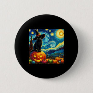 Halloween Van Gogh Starry Night Black Cat Witch Ha 6 Cm Round Badge