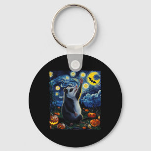 Halloween Van Gogh' Starry Night Opossum Pumpkins Key Ring