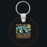 Halloween Van Gogh Starry Night Pumpkin Black Cat  Key Ring<br><div class="desc">Halloween Van Gogh Starry Night Pumpkin Black Cat Costume</div>