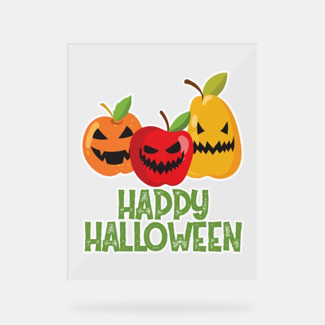 Halloween Vegan Happy Halloween Pumpkin Vegetarian Acrylic Sign (Front)