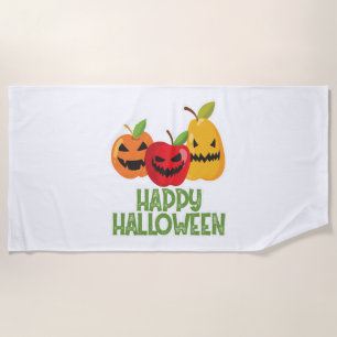 Halloween Vegan Happy Halloween Pumpkin Vegetarian Beach Towel