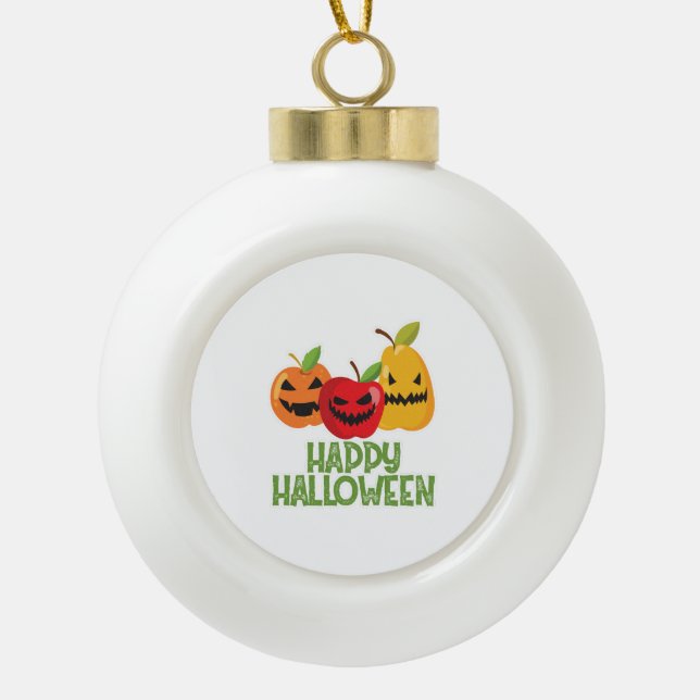 Halloween Vegan Happy Halloween Pumpkin Vegetarian Ceramic Ball Christmas Ornament (Front)