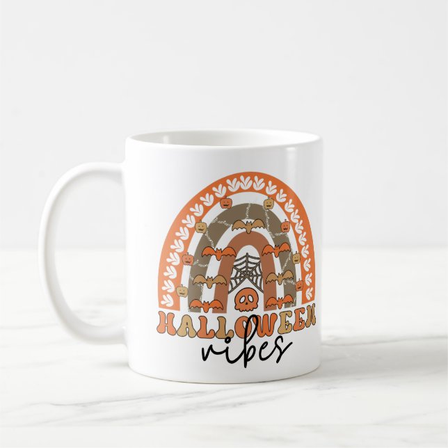 Halloween Vibes Boho Rainbow Fall Halloween Coffee Mug (Left)