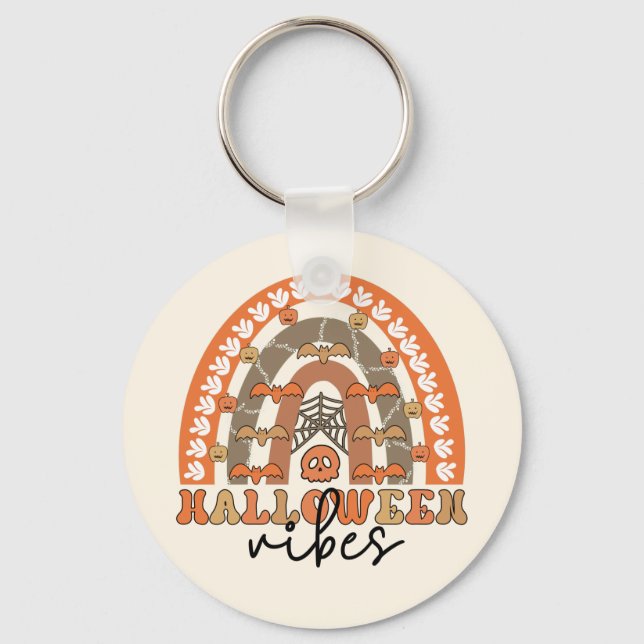 Halloween Vibes Boho Rainbow Fall Halloween Key Ring (Front)