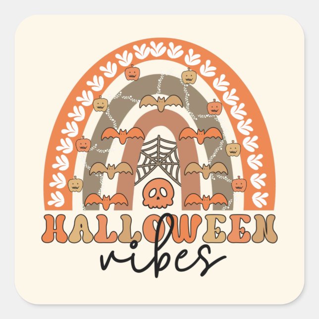 Halloween Vibes Boho Rainbow Fall Halloween Square Sticker (Front)