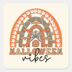 Halloween Vibes Boho Rainbow Fall Halloween Square Sticker