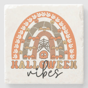 Halloween Vibes Boho Rainbow Fall Halloween Stone Coaster