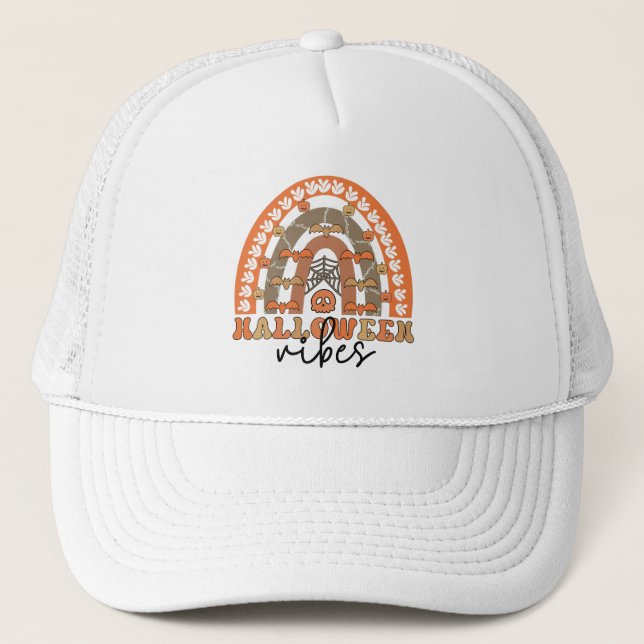 Halloween Vibes Boho Rainbow Fall Halloween Trucker Hat (Front)