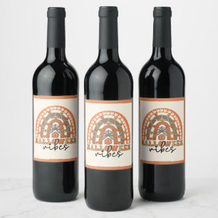 Halloween Vibes Boho Rainbow Fall Halloween Wine Label