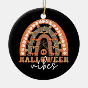 Halloween Vibes Boho Rainbow Fall Spooky Ceramic Ornament