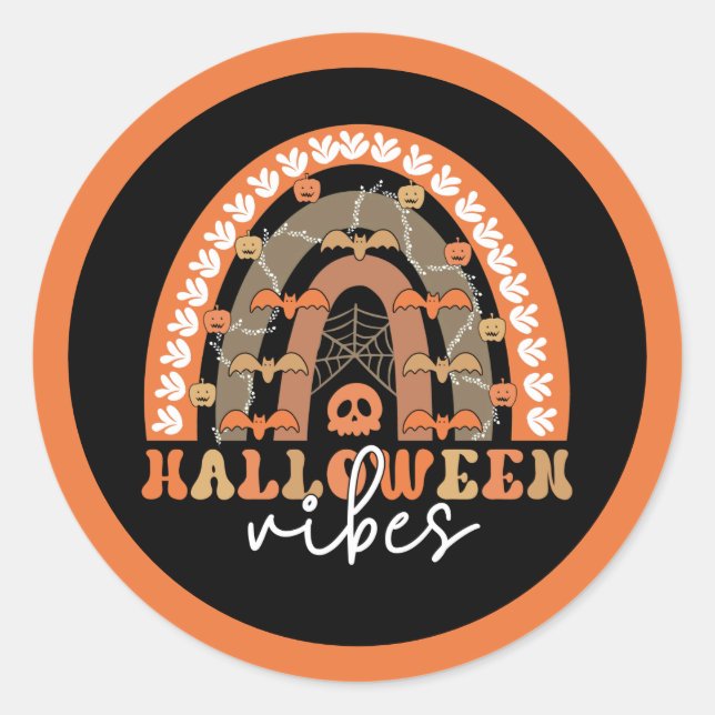 Halloween Vibes Boho Rainbow Fall Spooky Classic Round Sticker (Front)