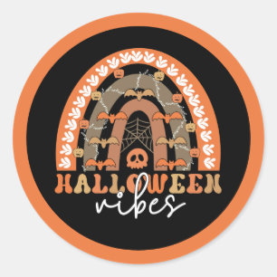 Halloween Vibes Boho Rainbow Fall Spooky Classic Round Sticker