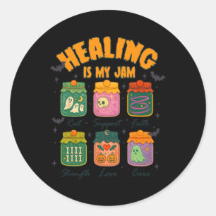 Halloween Vibes Breast Cancer Warrior Healing Is M Classic Round Sticker