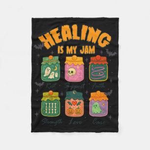 Halloween Vibes Breast Cancer Warrior Healing Is M Fleece Blanket