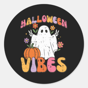 Halloween Vibes Ghost Peace Costume Groovy Women G Classic Round Sticker