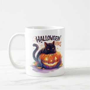 Halloween Vibes – Glowing Pumpkin Cat  Coffee Mug