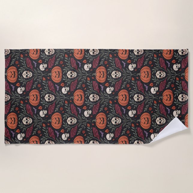 Halloween Vibes Pattern Beach Towel (Front)