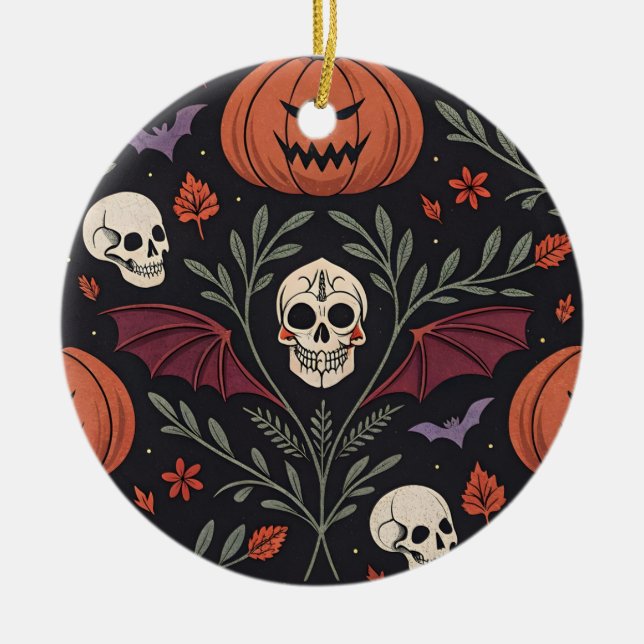 Halloween Vibes Pattern Ceramic Ornament (Front)