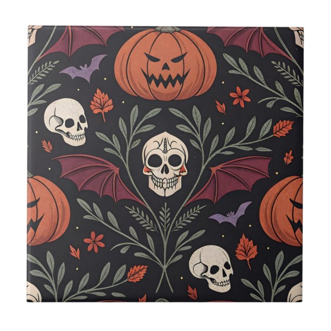 Halloween Vibes Pattern Ceramic Tile (Front)