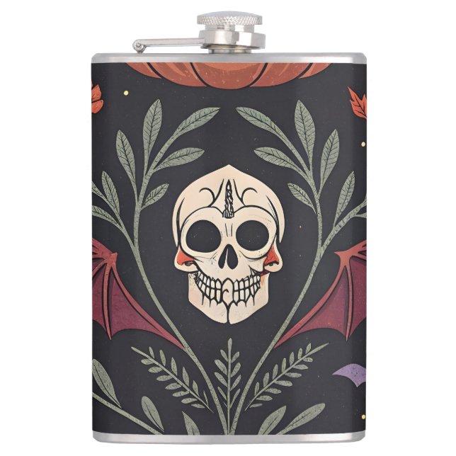 Halloween Vibes Pattern Hip Flask (Front)