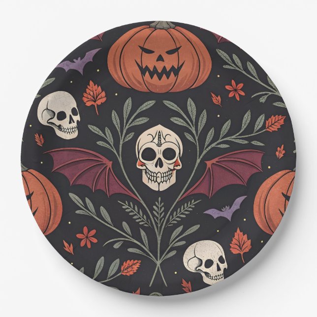 Halloween Vibes Pattern Paper Plate (Front)