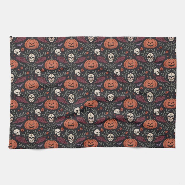 Halloween Vibes Pattern Tea Towel (Horizontal)