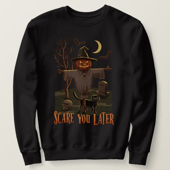 Halloween Vibes – Pumpkin Head Scarecrow Sweatshirt (Design Front)